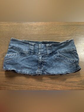 vintage Y2K low-rise extreme mini micro denim skirt wide waistband size 7